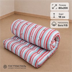 Матрас ватный в размере 80х200 борт 18 см ткань ТИК
