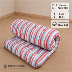 Матрас ватный в размере 130х200 борт 18 см ткань ТИК