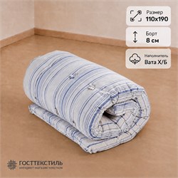 Матрас ватный Х/Б в размере 110х190 борт 8 см ткань ТИК