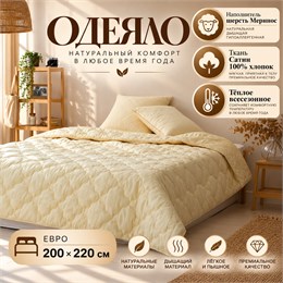 Всесезонное одеяло из шерсти Меринос 200х220 см